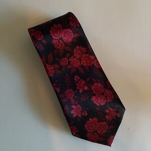 3/$45 Tie MERCEDES SILK HAND MADE HIGH FASHION Floral Rose RED BLACK